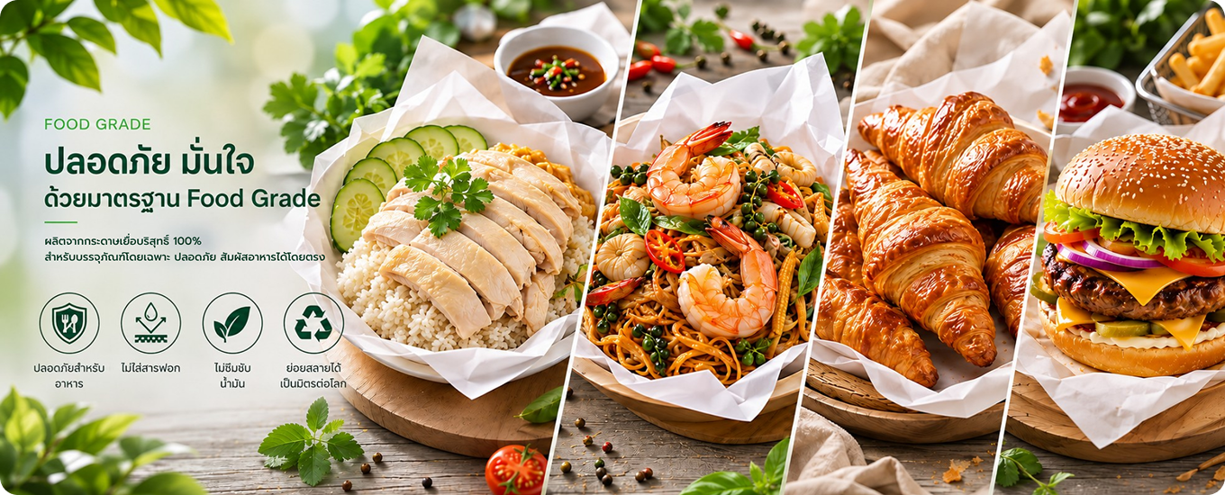 กระดาษ Food Grade ปลอดภัย ไม่ใส่สารฟอก ไม่ซึมซับน้ำมัน และย่อยสลายได้
