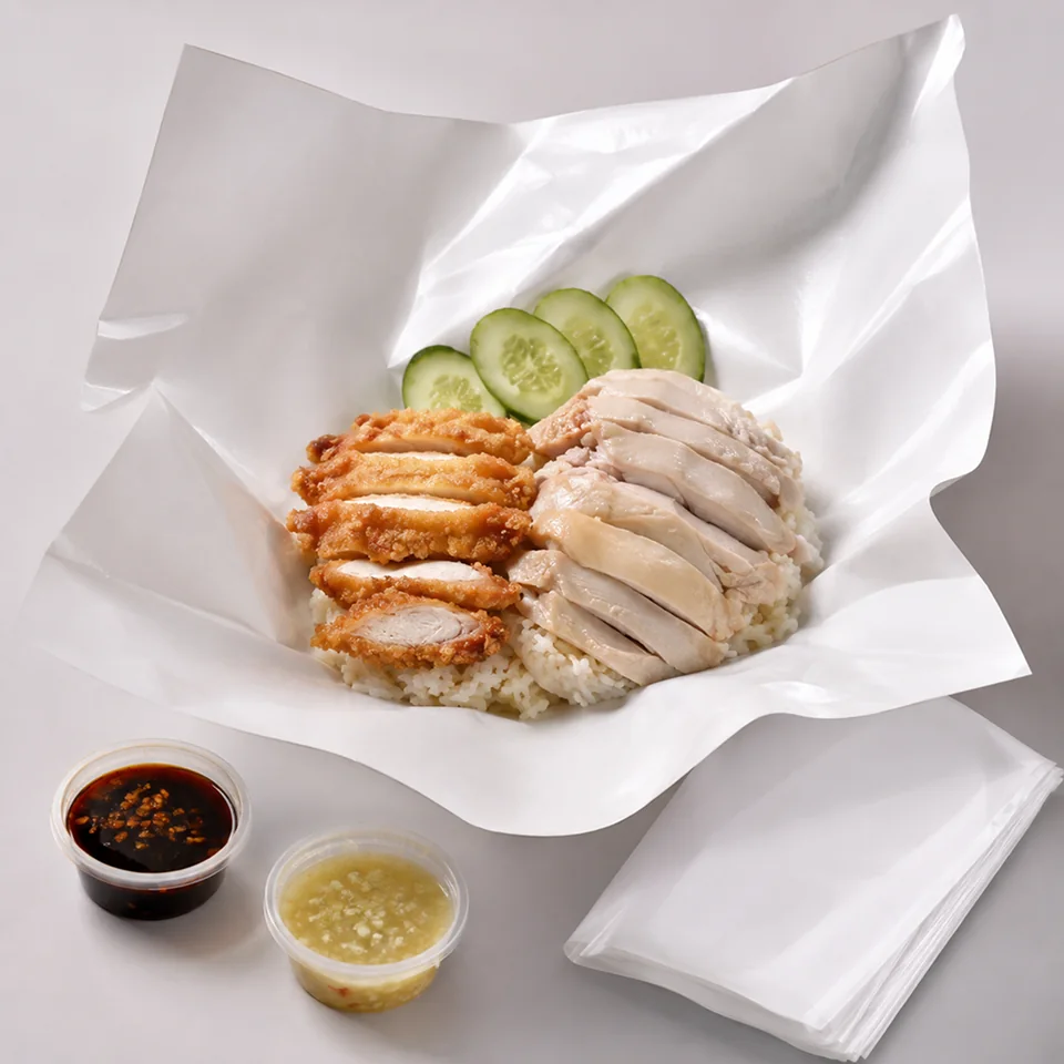ข้าวมันไก่บนกระดาษห่ออาหาร Food Grade